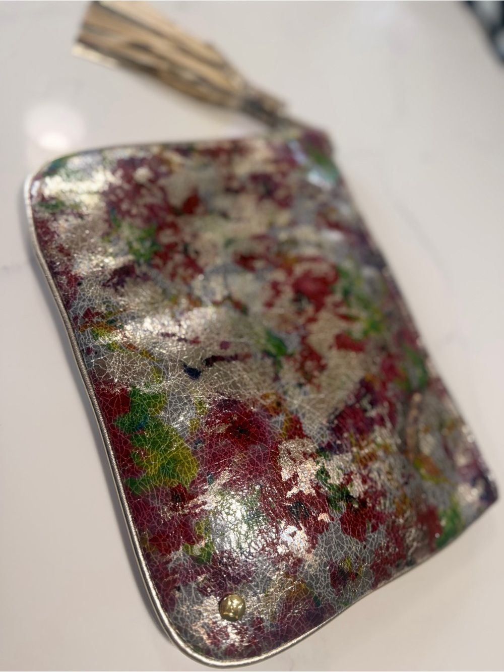 Shimmer Floral Metallic Wristlet Clutch in Multi-Color